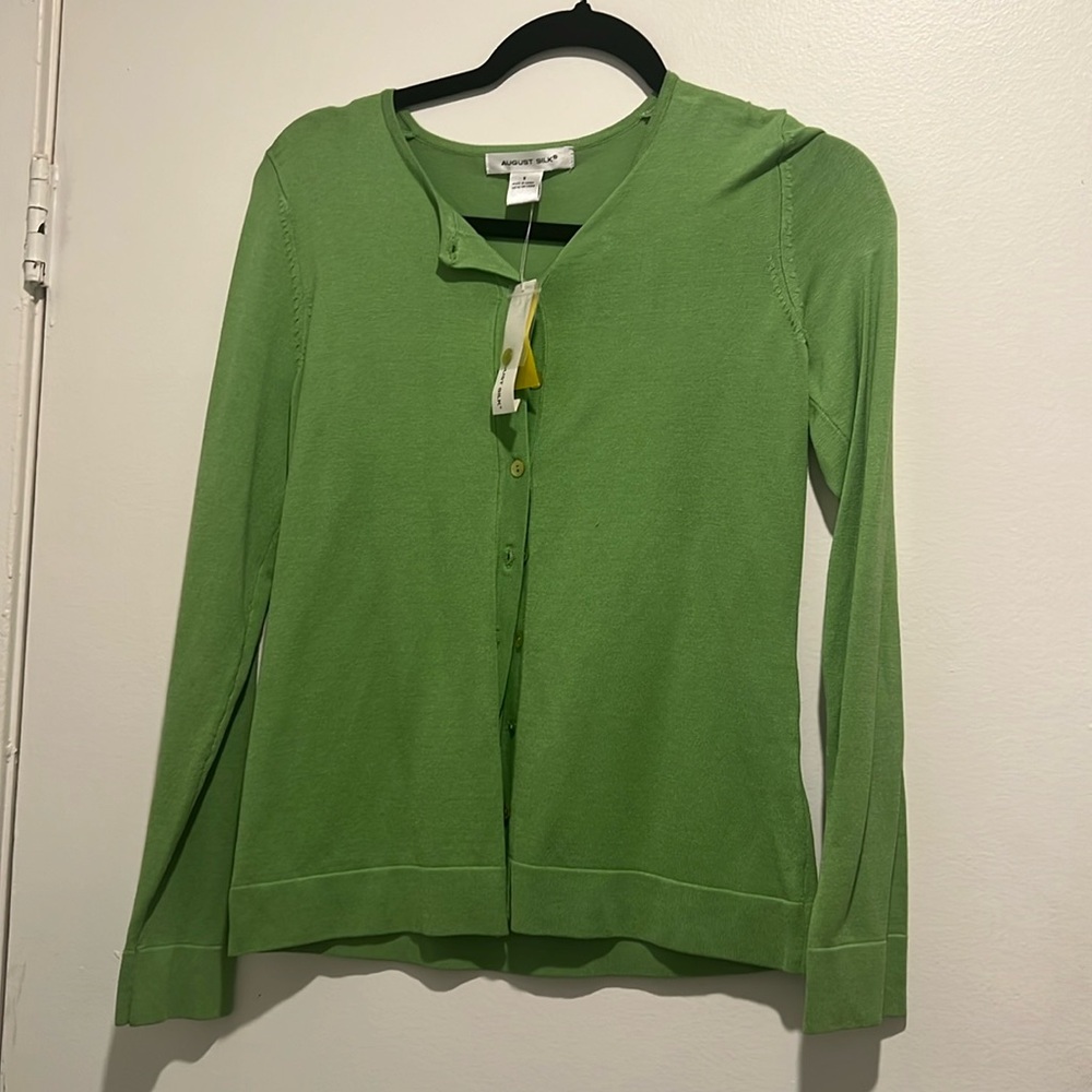 August Silk Button-Up Cardigan - Green - Size S